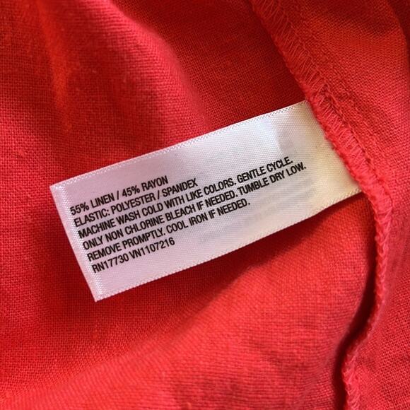 Ingrid + Isabel Maternity Peasant Mini Dress Medium Coral Red Cottagecore Linen - Picture 9 of 13